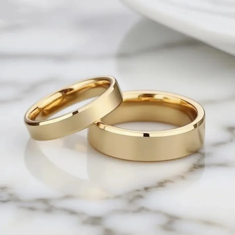 2025 Gold Plated Couple Rings Set Stainless Steel Matching Wedding Bands His Hers Christmas Anniversary Gift for Couples