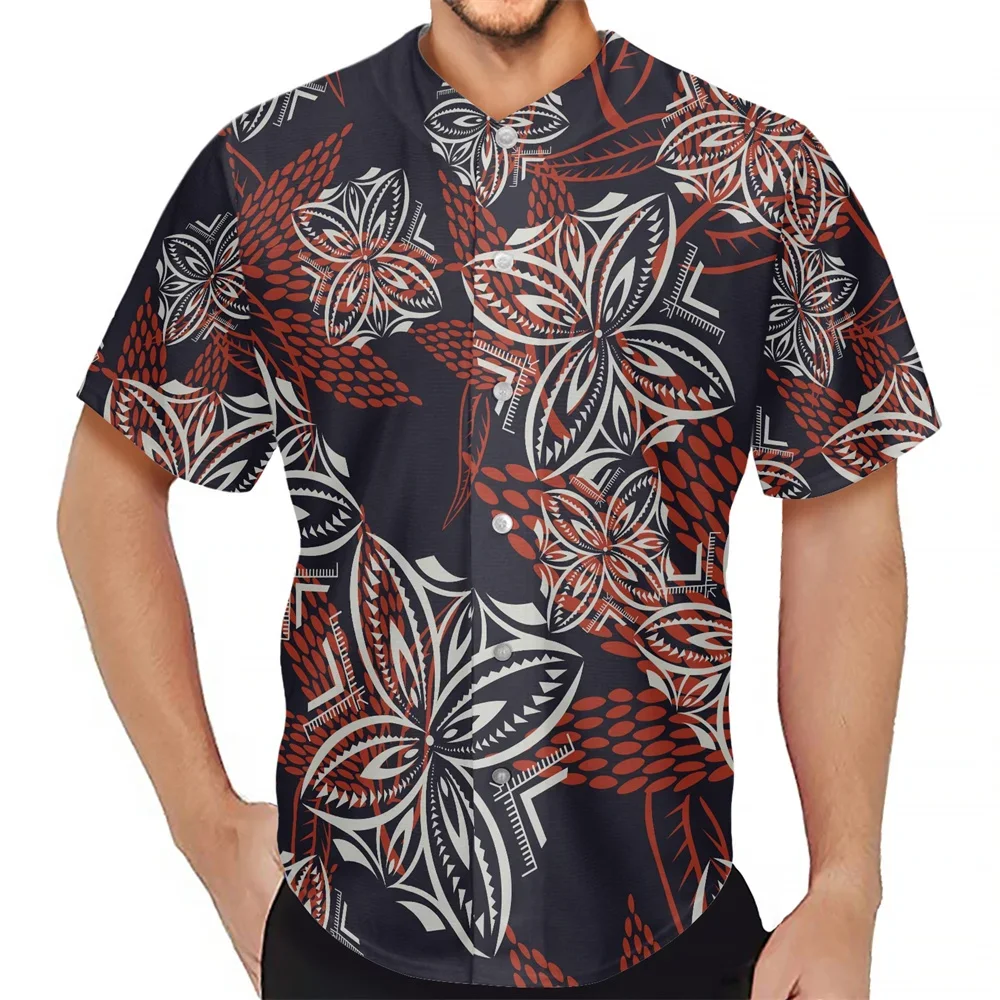 Men Designer Shirt 2022 Polynesian Tribal Clothing Samoa Jersey Purple Fiji Masi Tapa Print Short Sleeve Adult Breathable Button