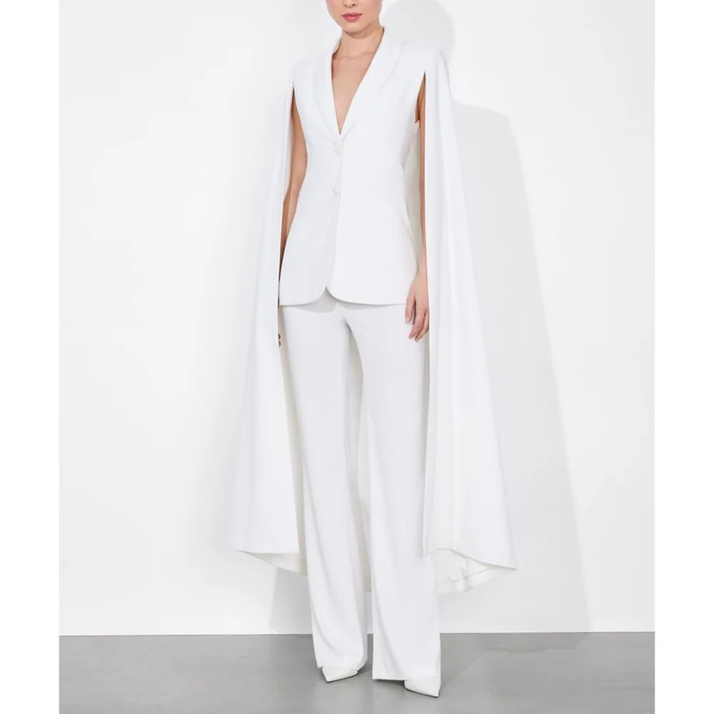 Branco único breasted novo feminino 2 peças (blazer + calças) ternos de moda formal conjuntos de festa à noite conjunto personalizado