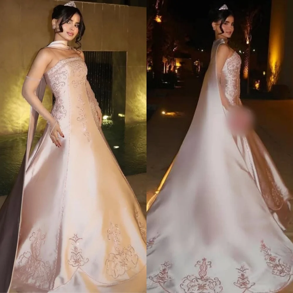 

Customized Intricate Matching Charmeuse Sequined Pattern A-line Strapless Long Dresses Bespoke Occasion Fashion