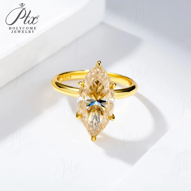 Moissanite Engagement Ring D Color Champagne VVS1 Clarity 925 Silver Elegant Perfect for Daily Wear Woman Ideal Anniversary Gift