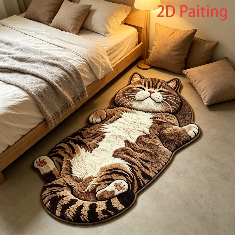 Cute Tabby Cat Pattern Rug Fashion Fun Atmospheric Bedroom Bedside Rugs Home Decor Living Room Carpet Soft Washable Floor Mat