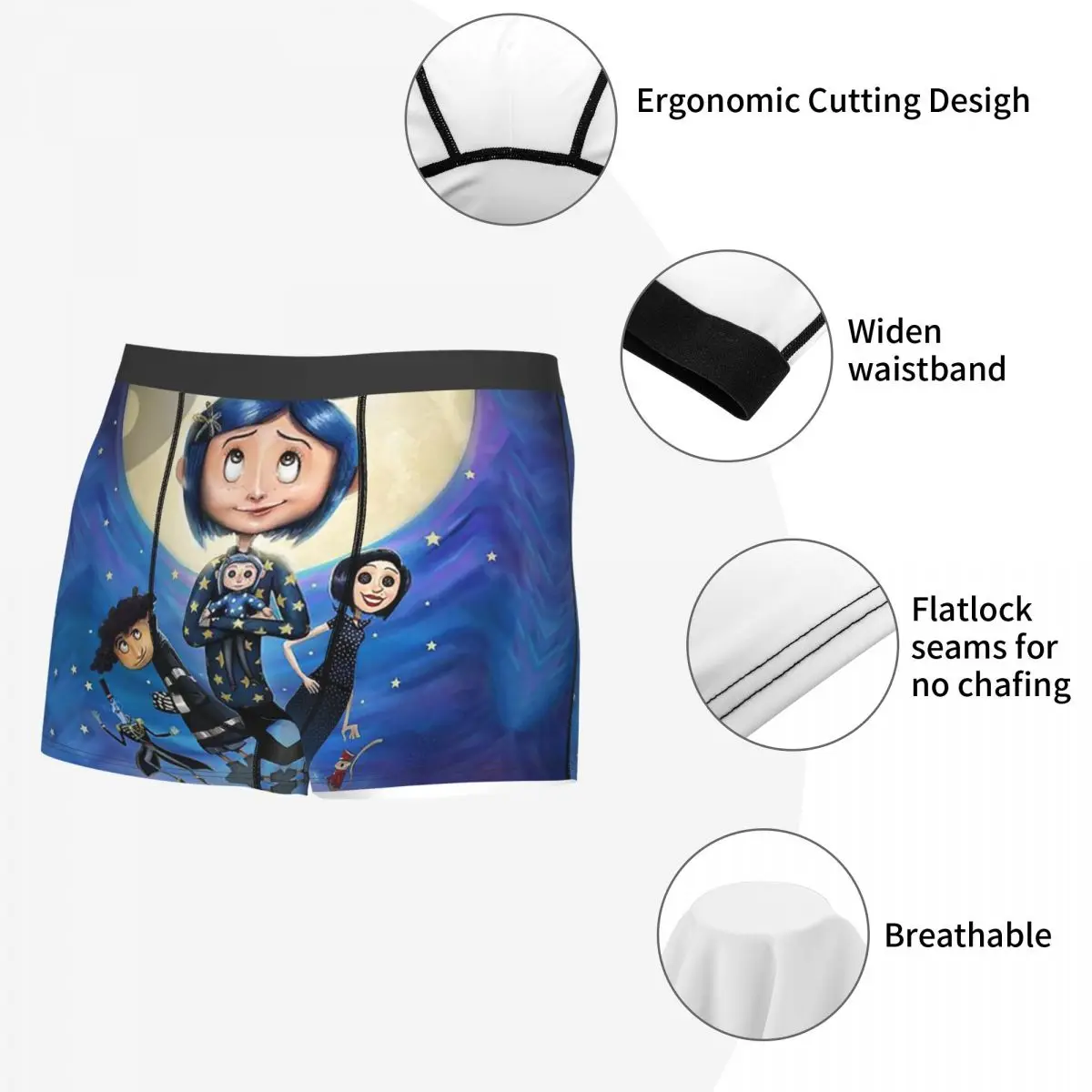 Benutzerdefinierte Halloween Horror Film Coraline Boxershorts für Männer 3D-Druck Unterwäsche Höschen Slips weiche Unterhose