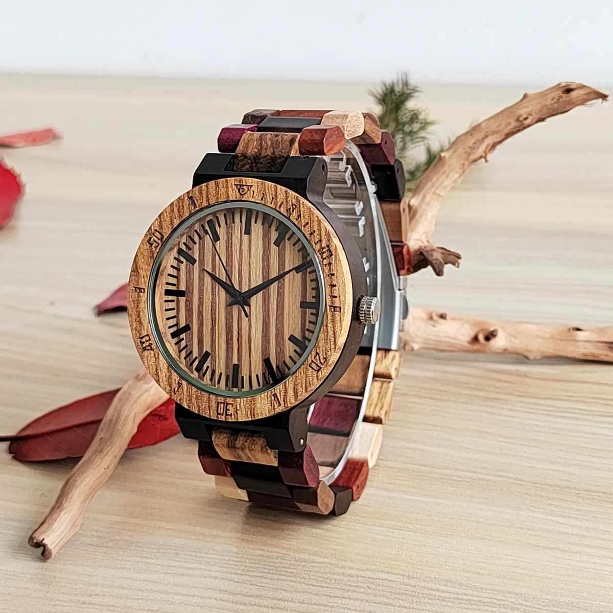 

Colored Zebrawood Wooden Watch Man Fashion Men's Quartz Wood Wrist Watches Personalized Anniversary Gift Husband reloj madera