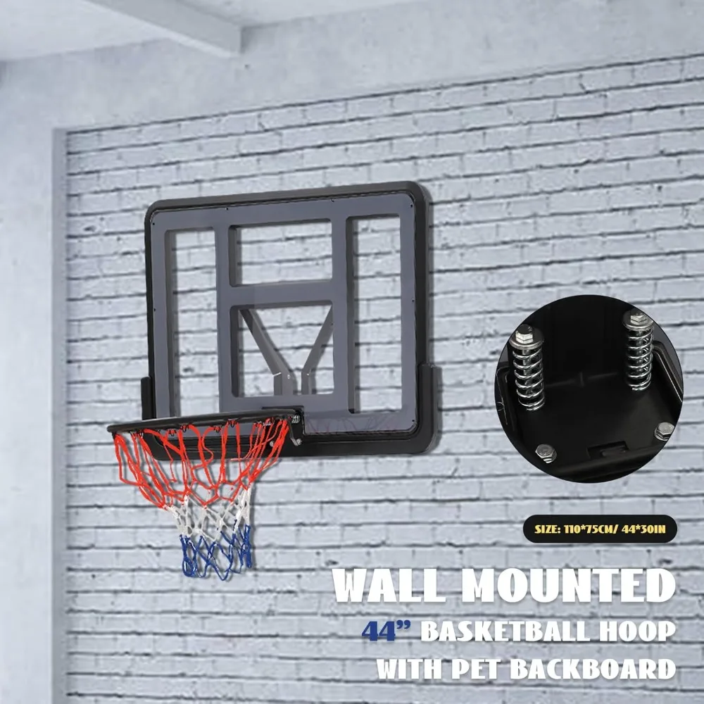 Adjustable Wall Mount Basketball Hoop with Performance PET Backboard and Rim for Indoor and Outdoor Home Use