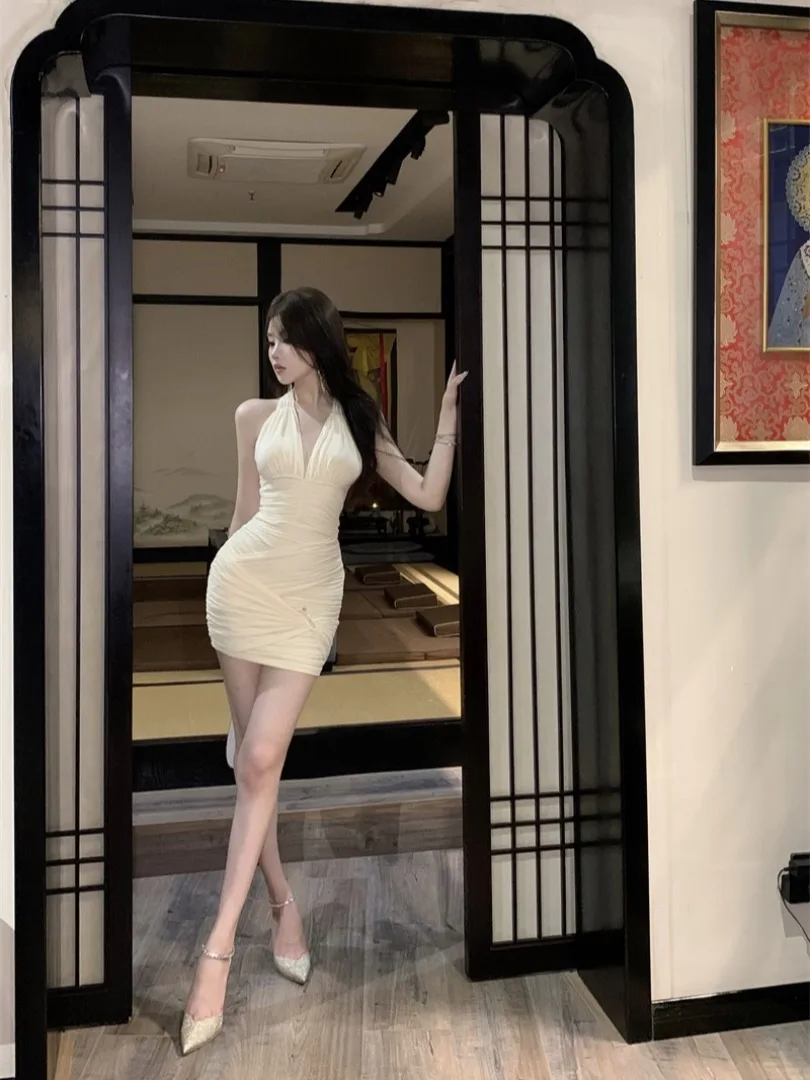 Summer New Sle Pure Desire Pleated Waist Cinched Svel Net Gown Bodycon Dr Trendy Women's Clothing