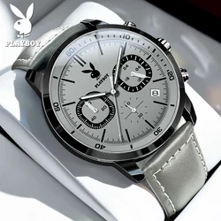 PLAYBOY Top Brand Classic Original Trend Watches for Men Calendar Luxury Chronograph Fashion Leather Strap Quartz Men's Watches