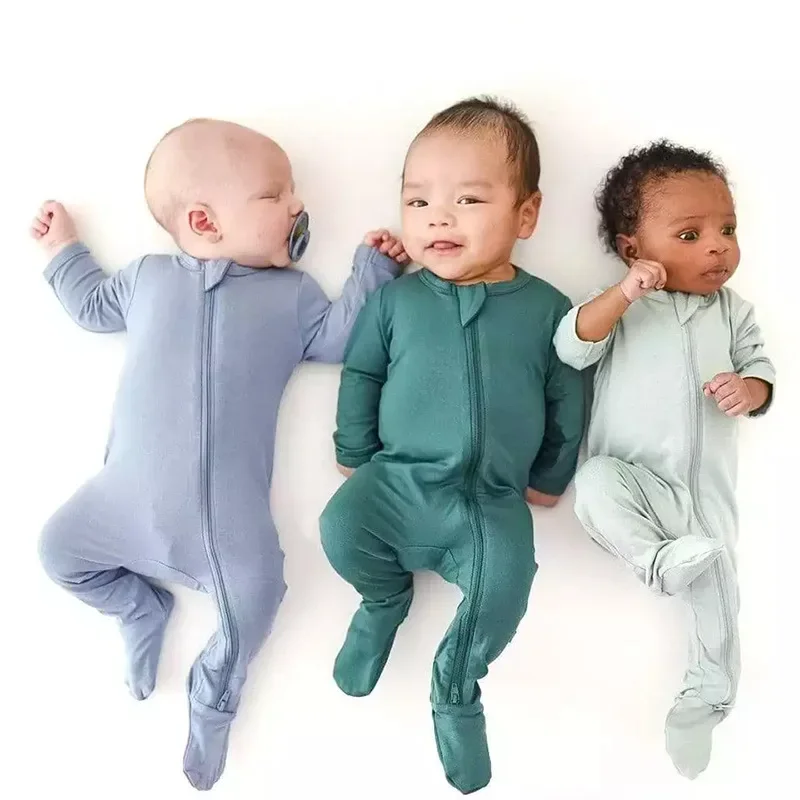 Newborn Baby Rompers 2024 Infant Jumpsuit Bamboo Fiber Baby Boy Girl Clothes Zipper Baby Bodysuit 0 to 18 Months Footed Rompers