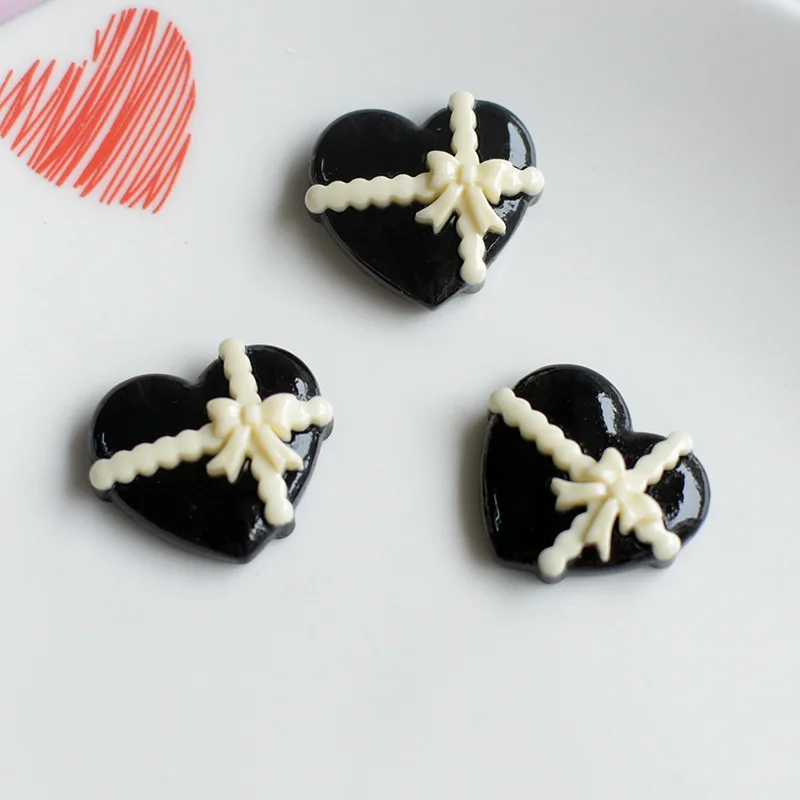 10pcs Kawaii 3D Black Bear Rabbit Heart Bowknot Resin Flatbacks Cabochons Craft Materials Ornaments for Crafts DIY Accessories