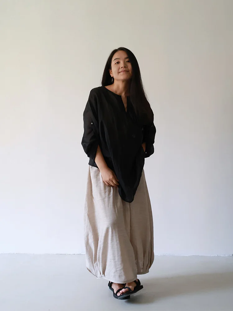 

Khaki Double Layered Skirt Women's Casual Loose Waist f-length Skirts Comfortable Sensation Spring Summer New Arrival