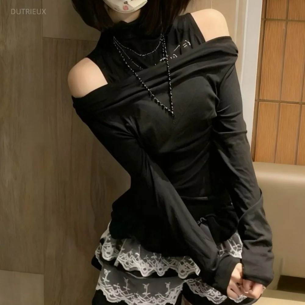 Off Shoulder Long Sleeve Women's T-shirts Bottomed Roupas Feminina Ropa mujer Spicy Girl Clothes Y2k Gothic Punk Women T Shirts