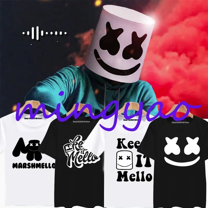 2023 DJ Marshmello T-shirt Men\'s and Women\'s Short Sleeve Marshmello Face Keep It Mello Print Harajuku  Top