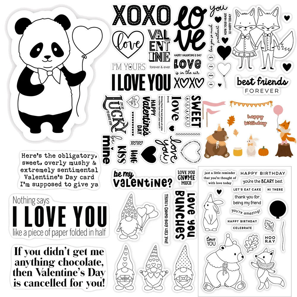 Be My Valentine Panda XOXO Fox Best Friend Forever Cutting Dies/Clear Stamp DIY Card Making Scrapbooking Crafts Stencil New 2025