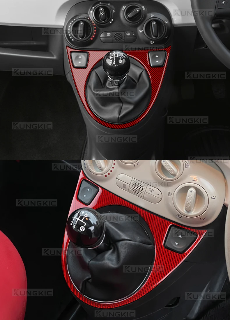 Für Abarth 595/695/Fiat 500C 2012-2015, für Fiat 500 2008-2015, echter, weicher Carbonfaser-Aufkleber, LHD RHD AT/MT, Zierleiste für Schaltknauf – Detail 10