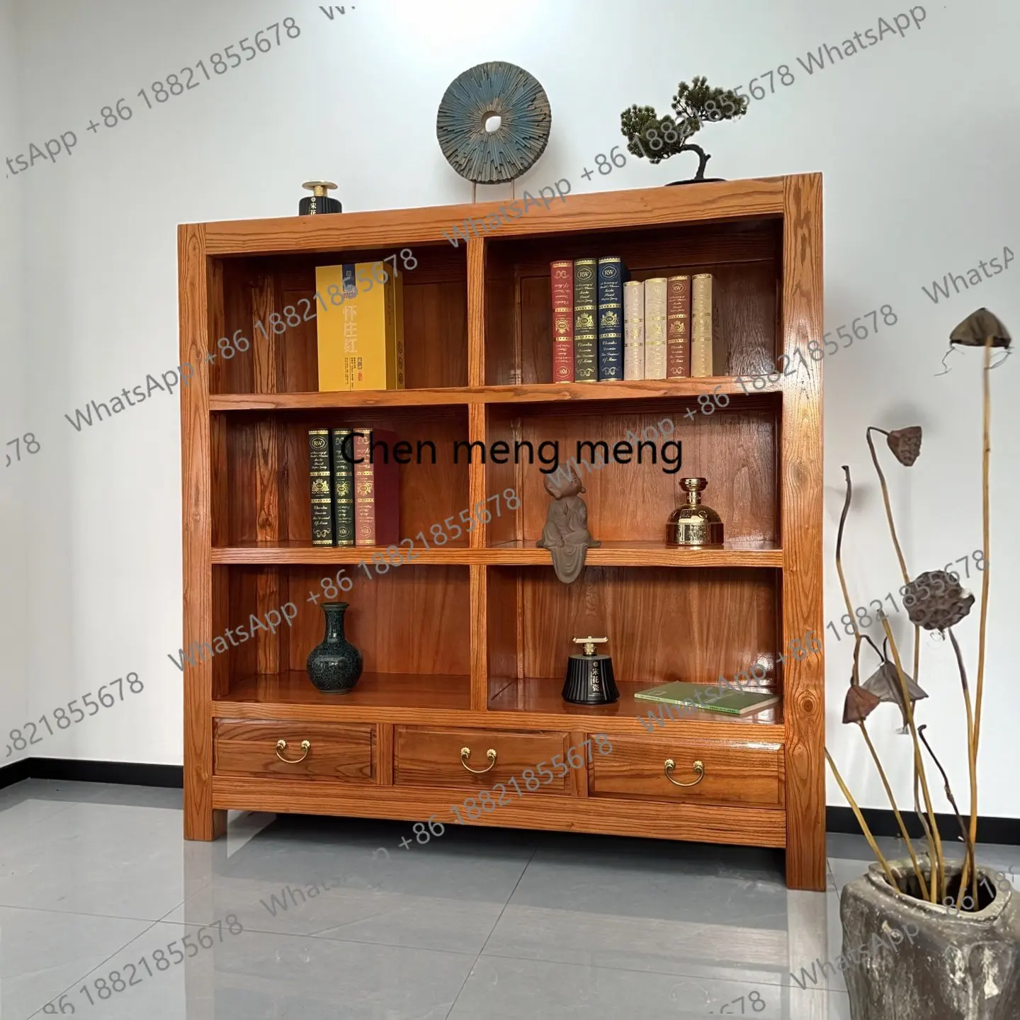 Z183 Old Elm Bogu Frame Duobao Pavilion Short Tea Room Side Cabinet Retro Bookcase Tea Set Teapot Display Cabinet