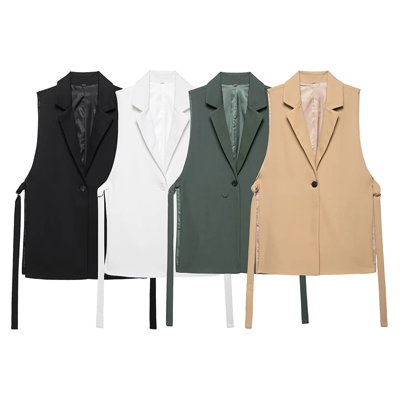 

RAFZNB Women Fashion Side Fork Design Waistcoat Single Button Sleeveless Vests Female Outerwear Chic Vest Tops