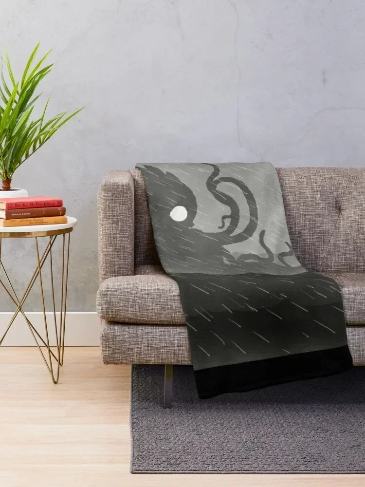 Rainy Ship & Kraken Throw Blanket blankets and throws Camping Blankets