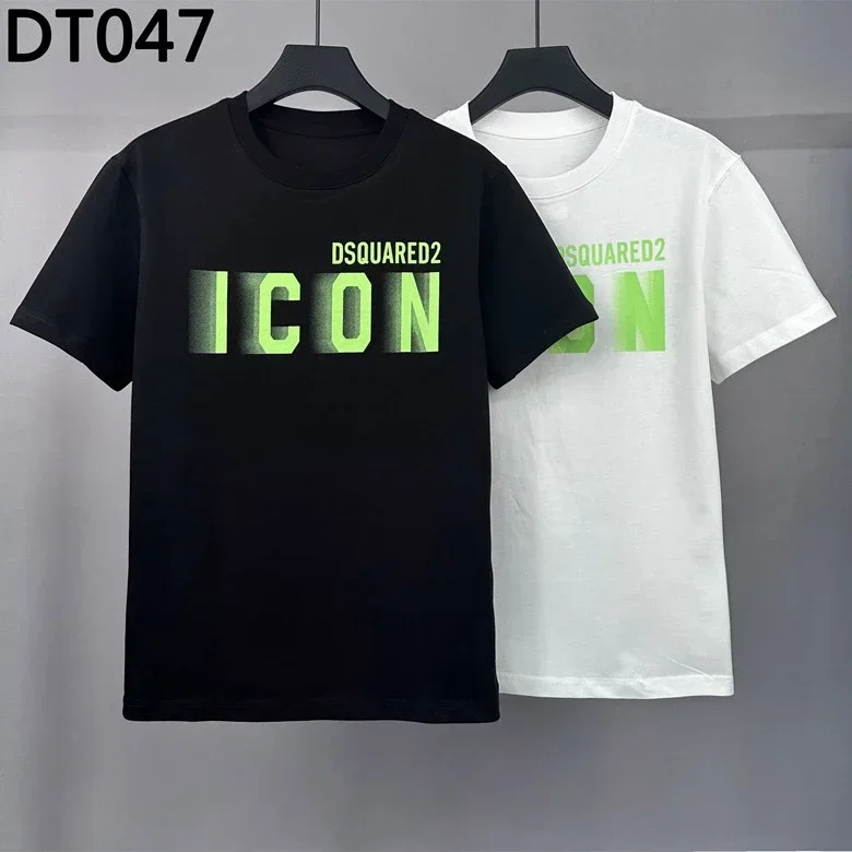 Wide Version ICON Letter Printing Short-sleeved T-shirt Crew Neck T Fashion Men Women Short-sleeved Top Cotton Half-sleeved T