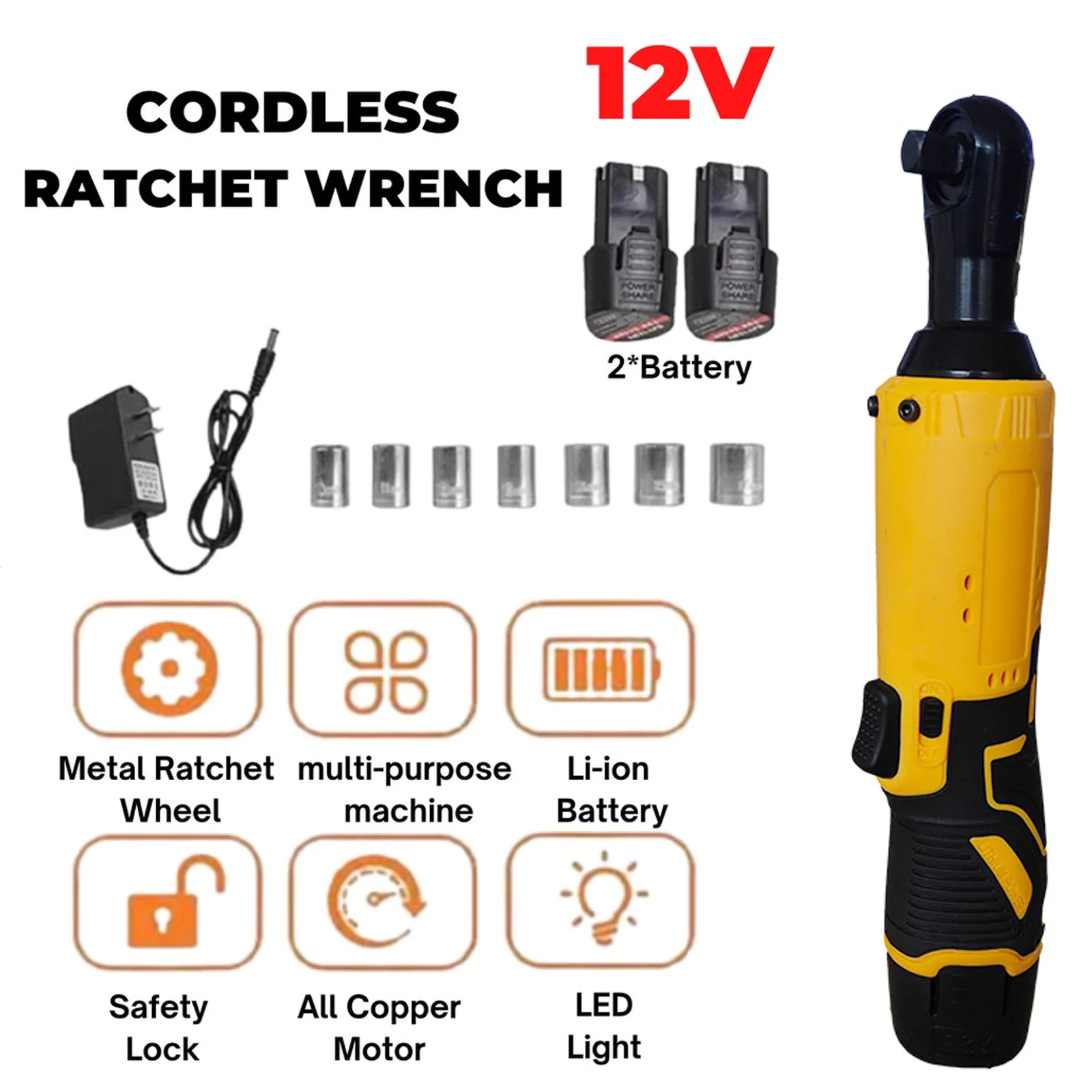 

3/8''100nm Rope -free Electric Wrench Wrench Kit Kit 12V Electric Wrench Removal Screw Nut Wrench Ratchet Wrench Set Angle Drill