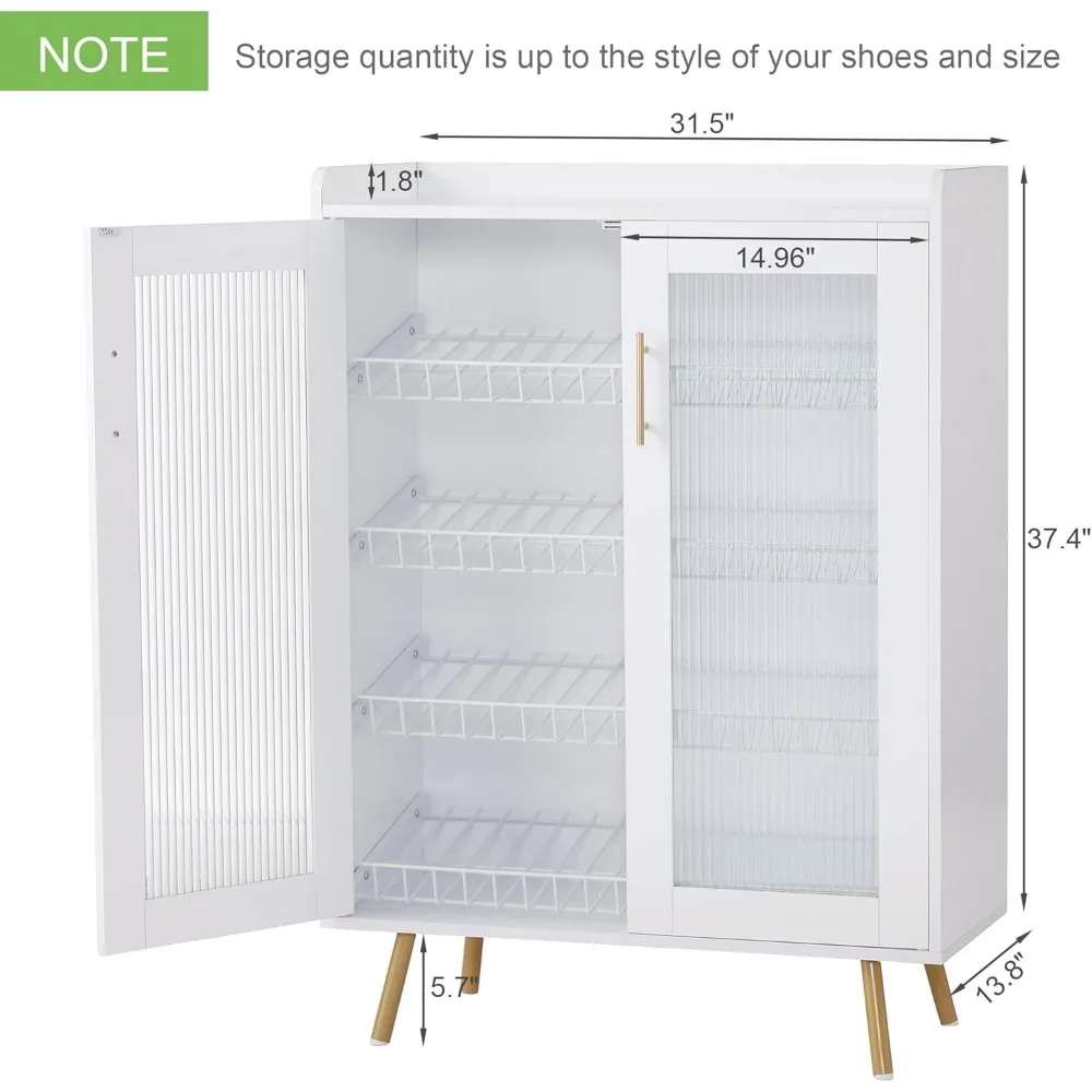 Shoe cabinet for entrance, 4-level free-standing organizer with door and shelves, suitable for hallway