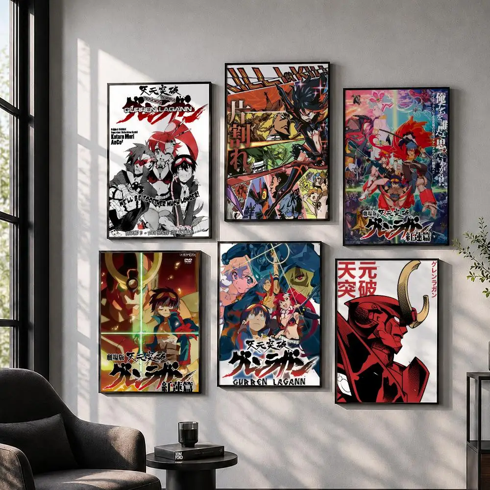 Anime G-Gurren L-Lagann Poster Peel And Stick Wall Art Print Aesthetic Home Decor For Bedroom Living Room Hallway Easy Apply