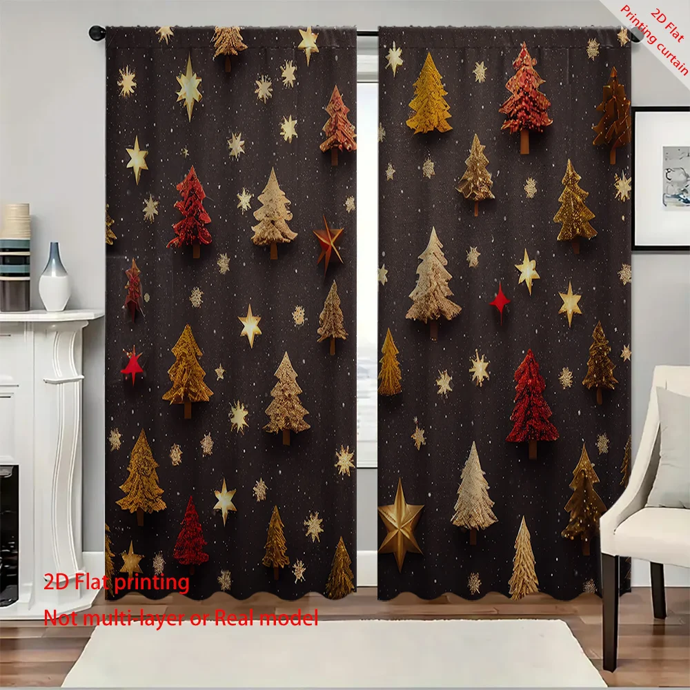 

Christmas tree pattern printed curtains, suitable for living rooms, bedrooms, offices, and home decoration blackout curtains