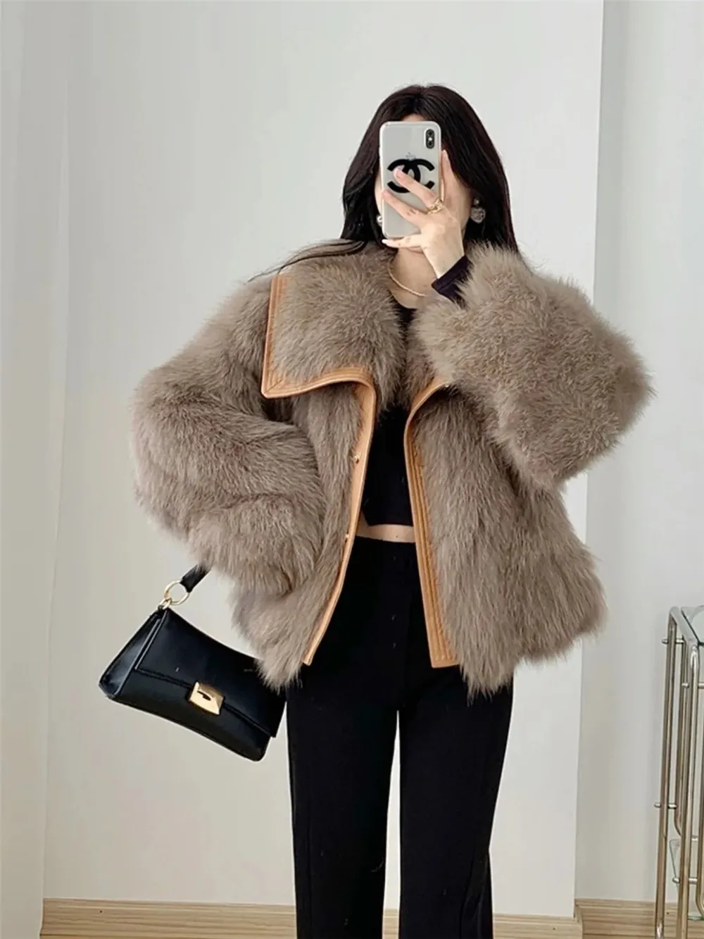 Large lapel imitation fox fur coat women's winter 2023 new fur one women's coat winter jacket