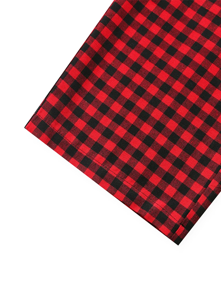 Men\'s red plaid pajama pants home loose straight with drawstring pockets fashionable can be worn outside