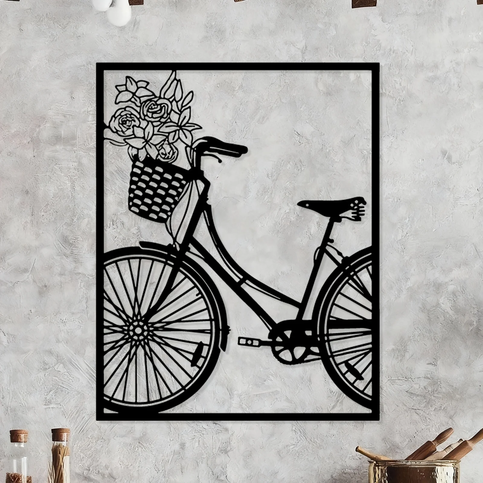 CIFBUY Iron Wall Art Bicycle Flower Basket Rustproof Metal Statue Hanging Vintage Home Decor Indoor Outdoor Garden Fence Ornamen