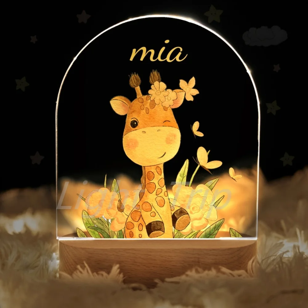 Personalizzato bambini luce notturna animale nome personalizzato lampada acrilica per bambini camera da letto decorazione della casa neonato regalo di compleanno