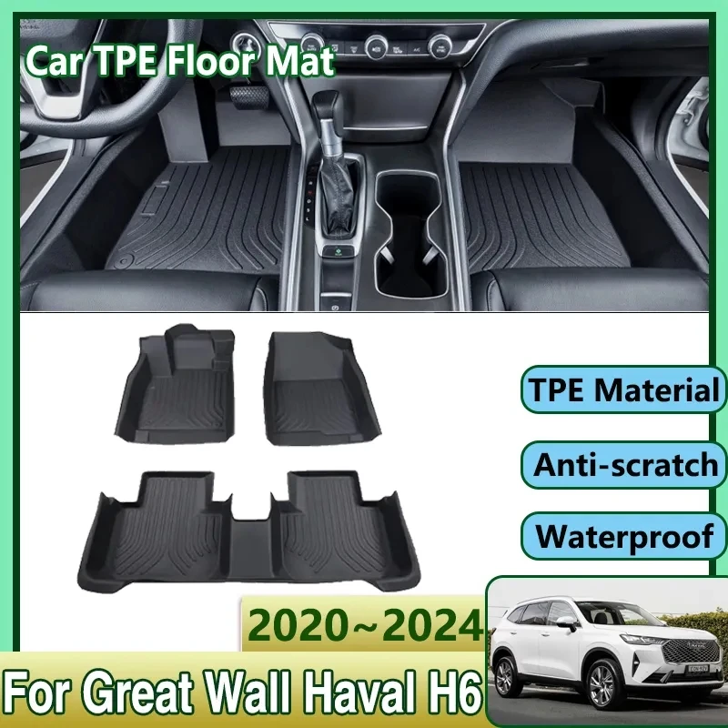 Car TPE Floor Mats For Great Wall Haval H6 2020~2024 2023 Dirt-resistant Mud Carpet Foot Pads Full Set Rug Tappeto Accessories