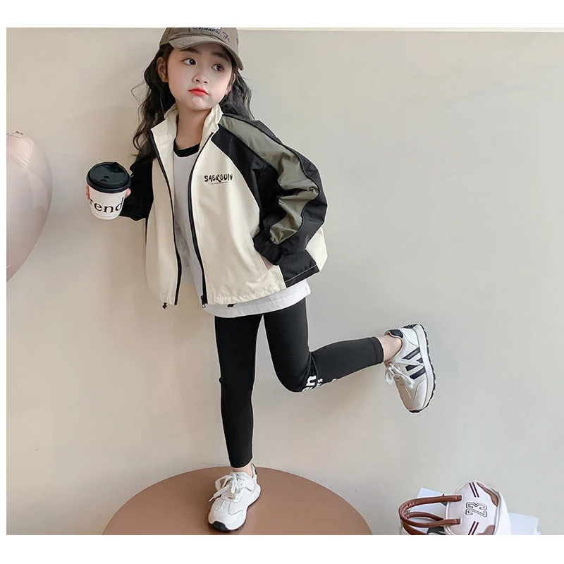 New Windbreaker Jackets Spring Autumn Fashion Girls Thin Zipper Coats Big Kids Clothes Children Casual Baseball Outerwear 2-10 Y