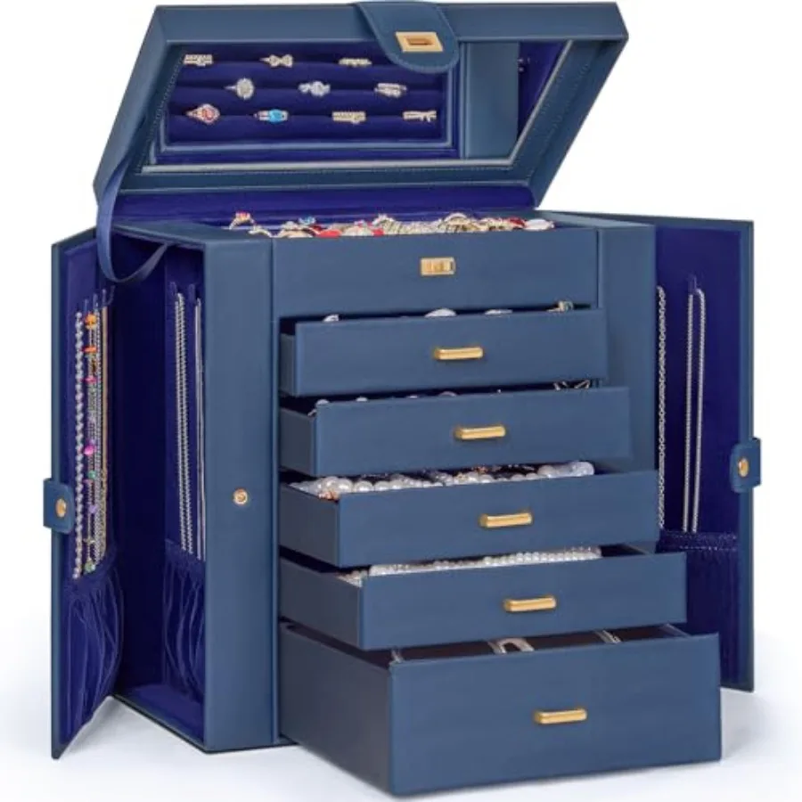 

Extra Large 6-Tier Jewelry Box Organizer Functional Huge, 5 Drawers Leather Jewelry Storage Case for Women Girls Ring Necklace