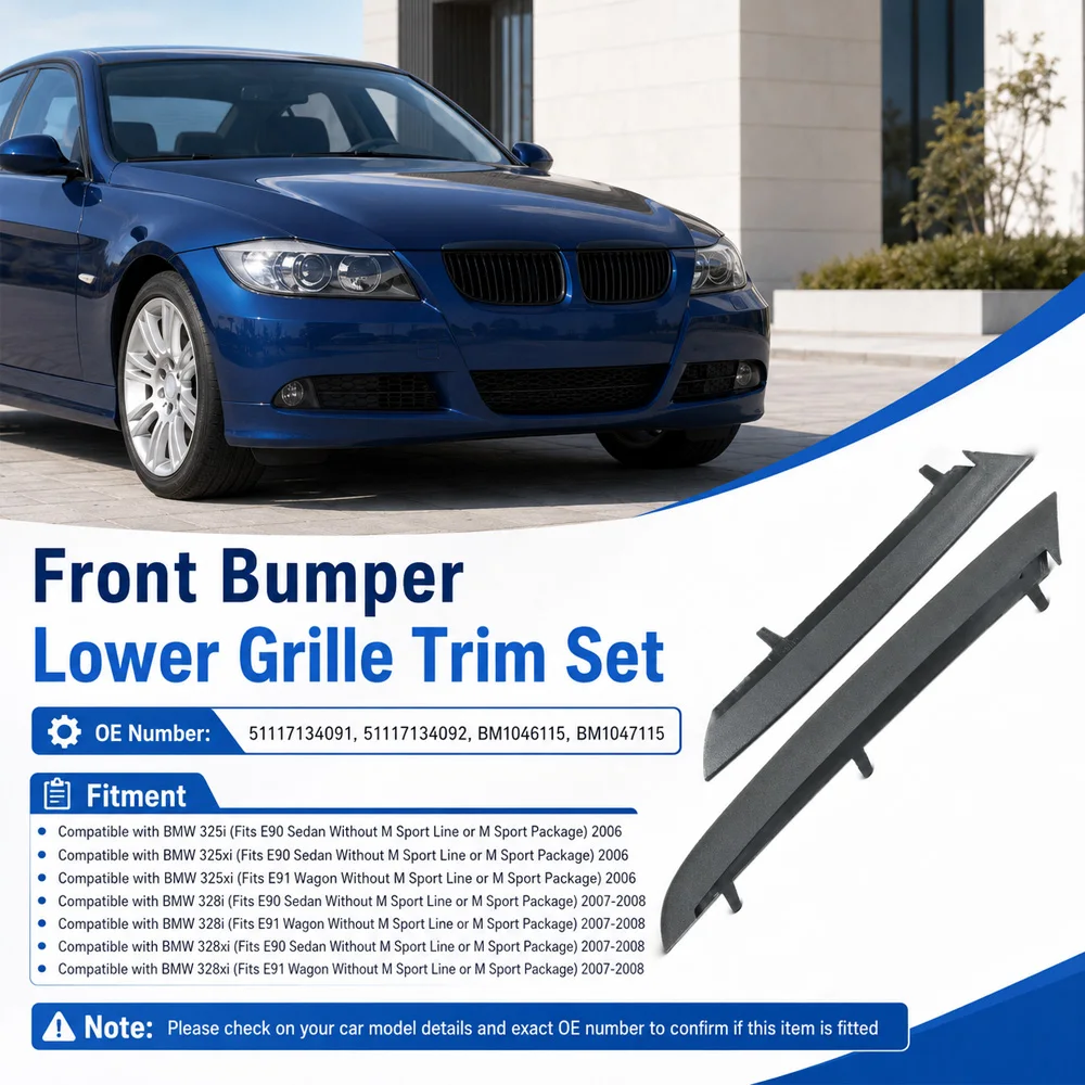 For BMW 325i 325xi 2006 328i 328xi E90 E91 2007-2008 Front Bumper Lower Grille Trim 51117134091 51117134092 BM1047115 BM1046115