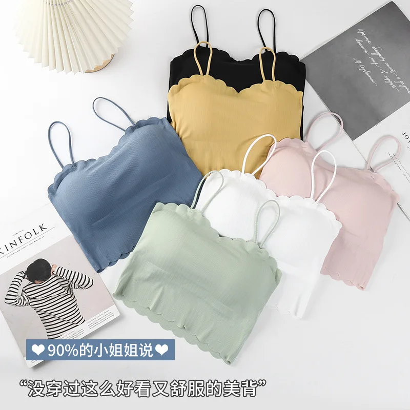 Wave Edge Long Ice Silk Underwear Tube Top Beautiful Back Underwired Bra Anti-Exposure Breathable Inner Wear Base Spaghetti Stra