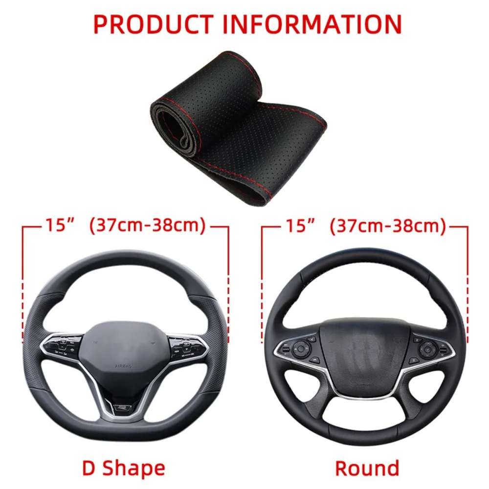 For 38cm Car Steering Wheel Cover Car Accessories Hand Stitched General Wear Resistant  Non-slip Leather Steering Wheel Cover