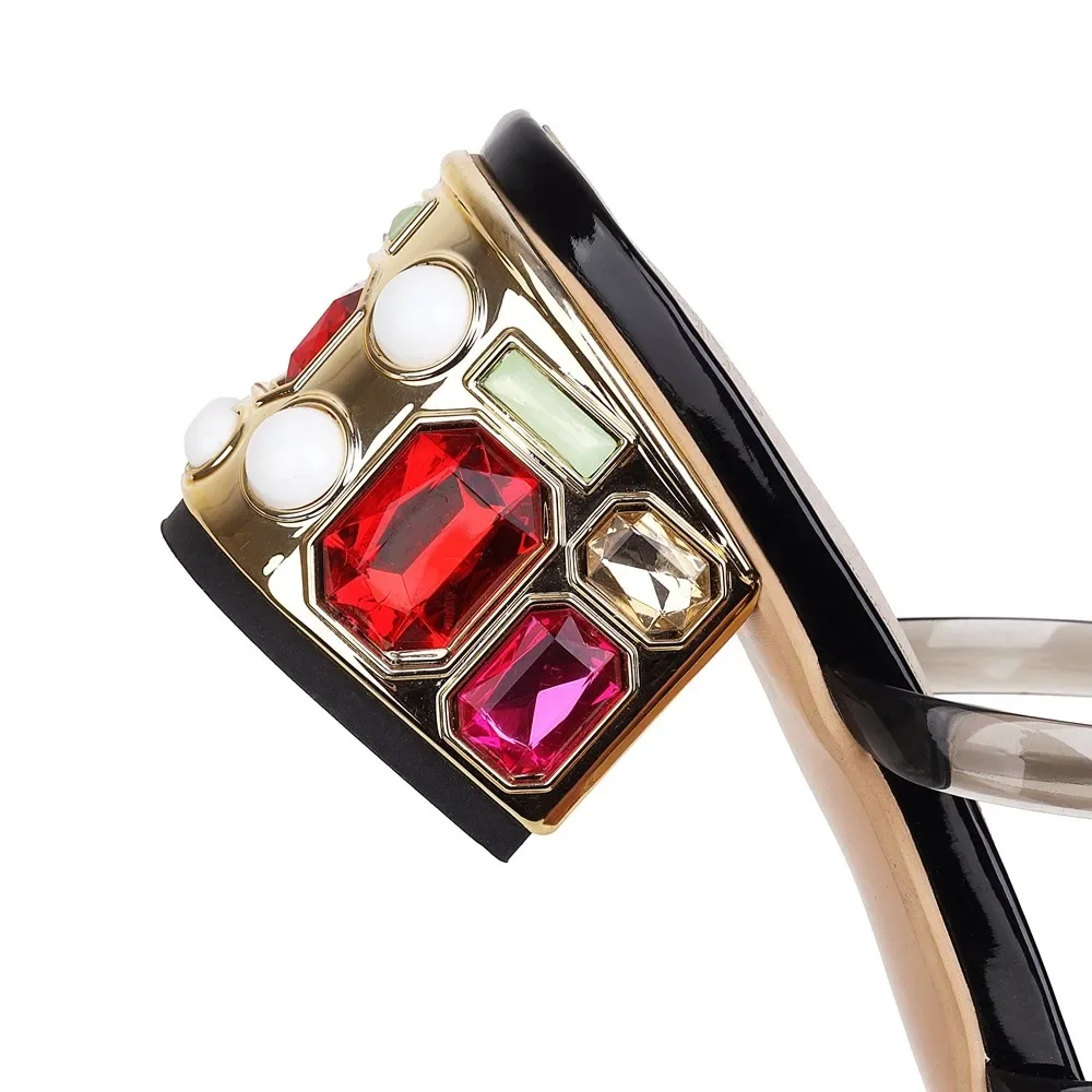 Seaside Shoes Women Summer New Fashion Transparent Sheer Sandals Colored Diamond Square Heels Beach Slides Woman Slippers 2022