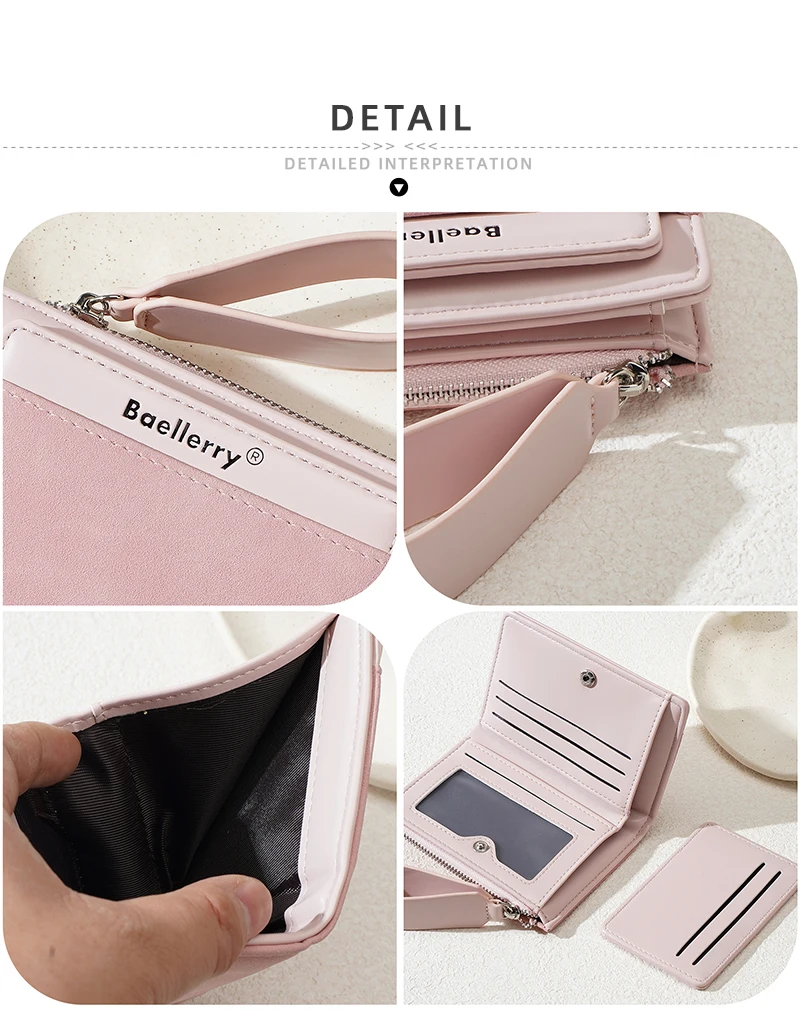 Neue Damen-Geldbörsen mit großem Fassungsvermögen, kurzer Kartenhalter, Damen-Geldbörse mit Reißverschluss, Münzfach, Fotohalter, einfache Geldklammern für Mädchen – Detail 24