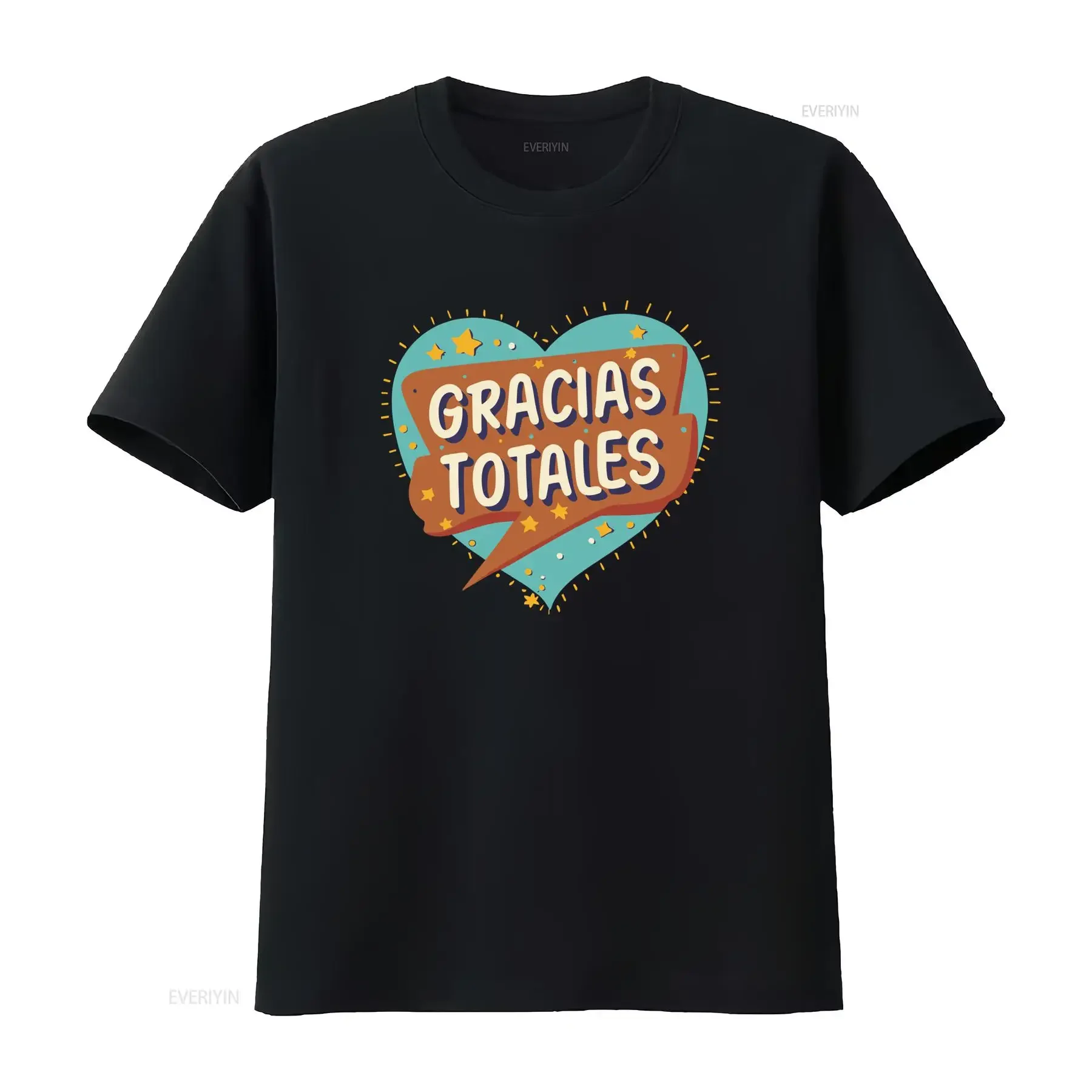 Retro Cartoon Spanish Gracias Totales Slogan Heart Star Print Casual T Shirt vintage Washed Soft Stretched