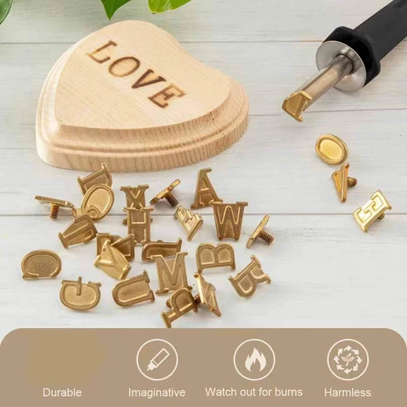 A27Q-Wood Burner With Letters Stamps, With Alphabet, Copper Stamping Set,For Wood Leather Embossing Carving US Plug