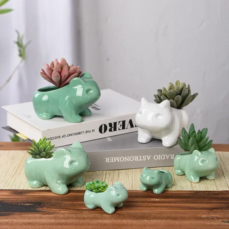 Ceramic Flower Pot Cute Succulent Plant Garden Pots Simulation Planters Green Plants Animal Cartoon Vases Home Garden Decoration