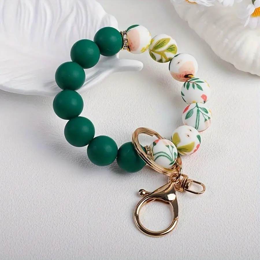 1/5/10/20/50/100pcs An Elegant Floral Print Beaded Keychain with Honeybee Charms, a Backpack Accessory, a Car Key Fob, and a Gif