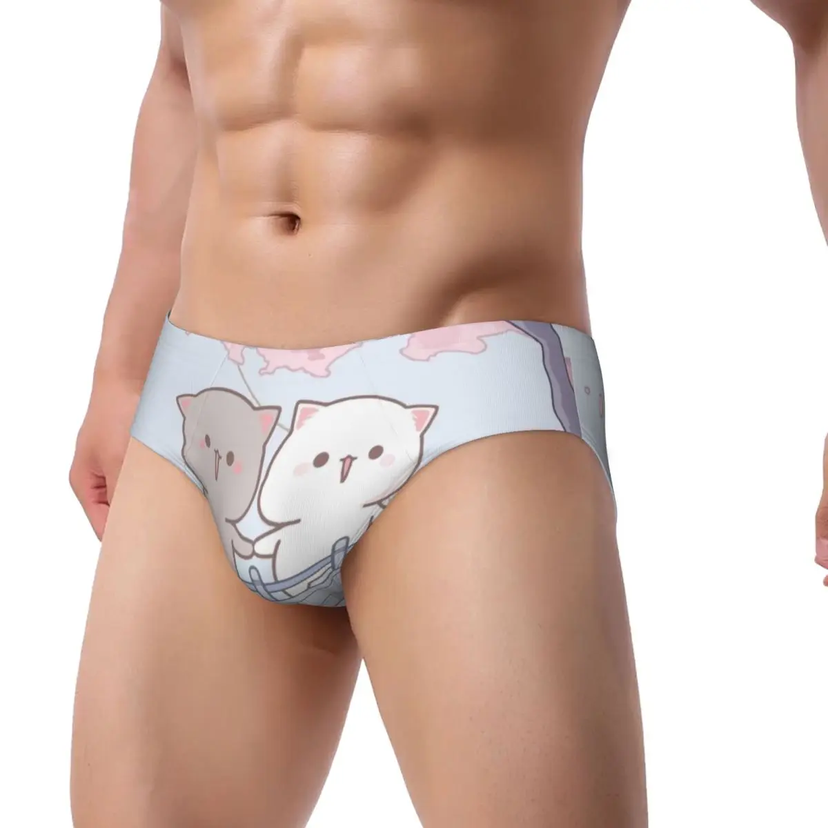 Custom Romantic Peach And Goma Mochi Cat Brief Panties for Women Comfort Stretch Underwear