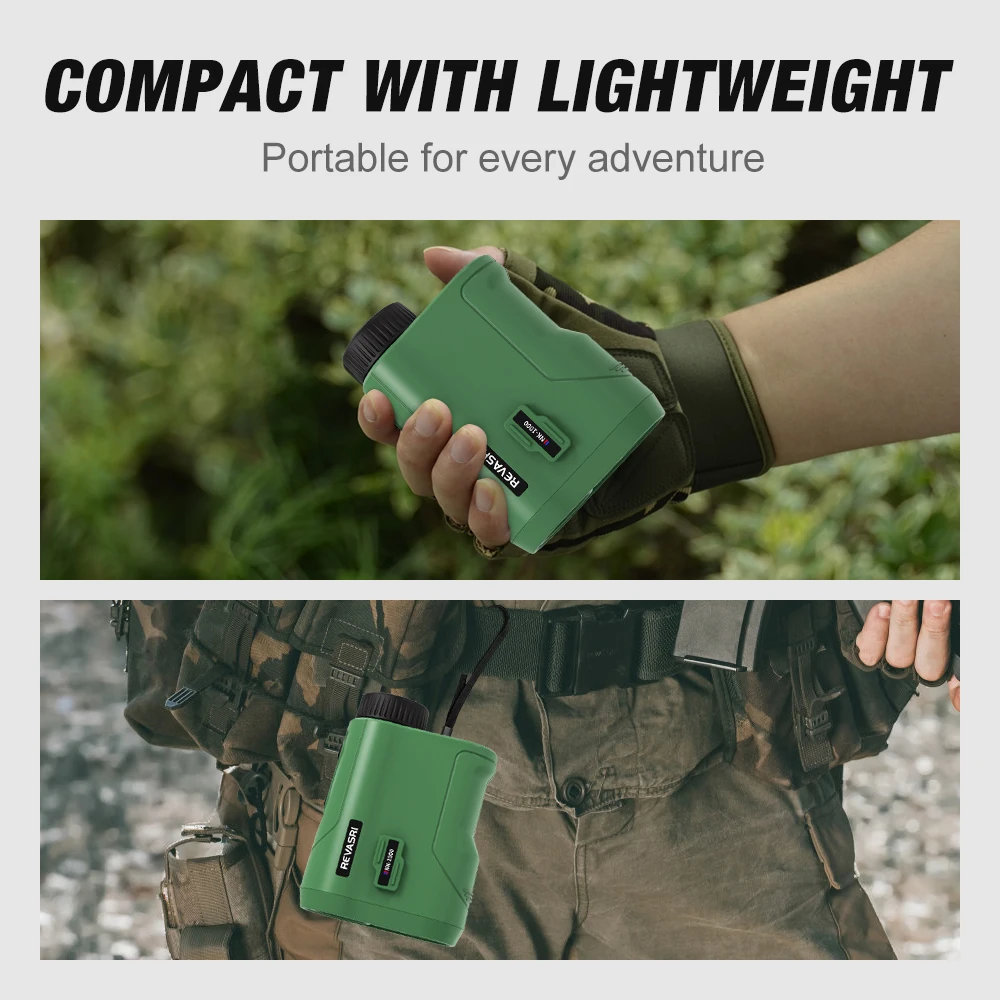 REVASRI 1000M Alat Pengukur Jarak Berburu Multi-Fungsi dengan Mode Kompensasi Kemiringan Golf, Kecepatan, dan Pemindaian, untuk Berburu dan Menembak