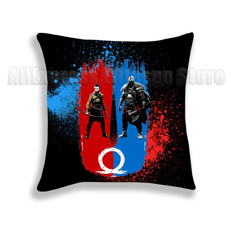 God of War Ragnarok Pillow Cover Kratos Atreus Sofa Chair Anime Polyester Cushion Cover Pillowcase Cartoon Pillowcase No Insert