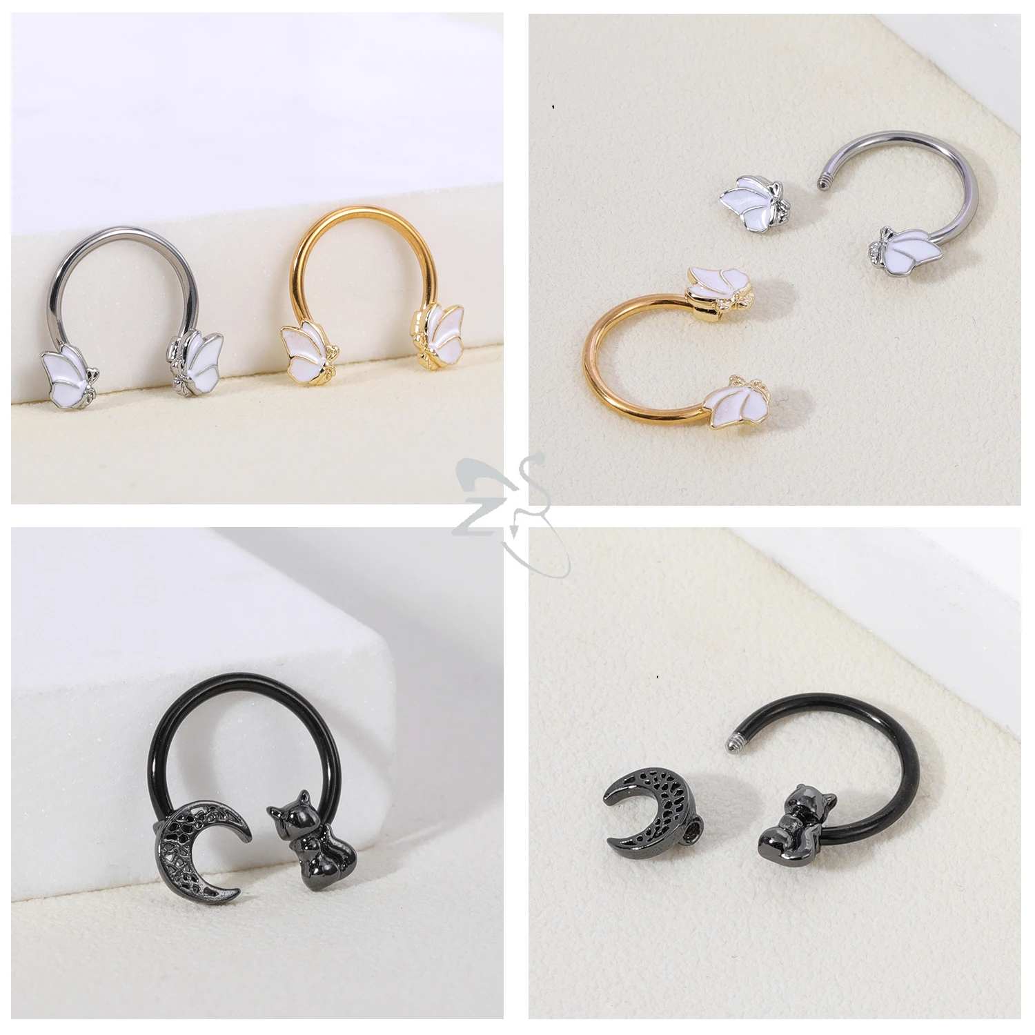 ZS 1PC 16G Bee Horseshoe Septum Ring Butterfly Stainless Steel Nose Piercing 10MM Star Hoop Daith Earring Helix Conch Piercings