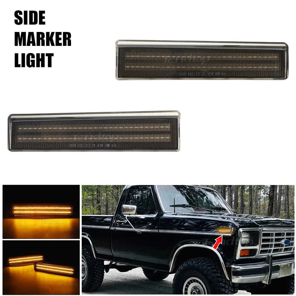 

2pcs LED Blinker Amber White Indicator Side Marker Turn Signal Light Fender Ford Bronco F-150 F-250 F-350 1980-1986 Bronco