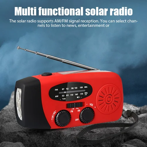 Radio de mano multifuncional portátil, Dinamo de manivela alimentado por energía Solar, Radios meteorológicos NOAA/AM/FM, linterna LED de emergencia, Banco de energía