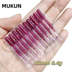 MUKUN Worm Lures 10pcs Mini Lure 45mm0.4g Soft Silicone Bait Artificial Larva Rubber Baits Wobblers Bass Fishing Lure