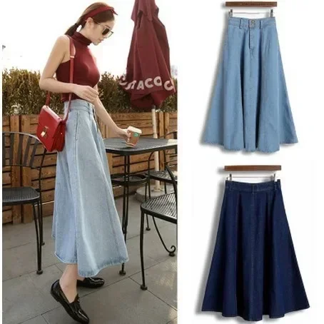 

Women Vintage Denim Skirt High Waisted Solid Color Stretch Ankle Length 2024 Autumn Female A Line Casual Skirts Streetwear